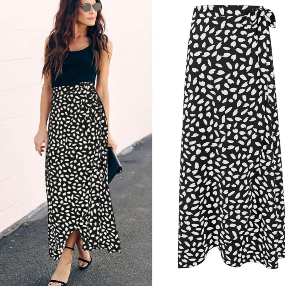 Gilru Black And White Leaf Pattern Wrap Skirt Nwot - image 1